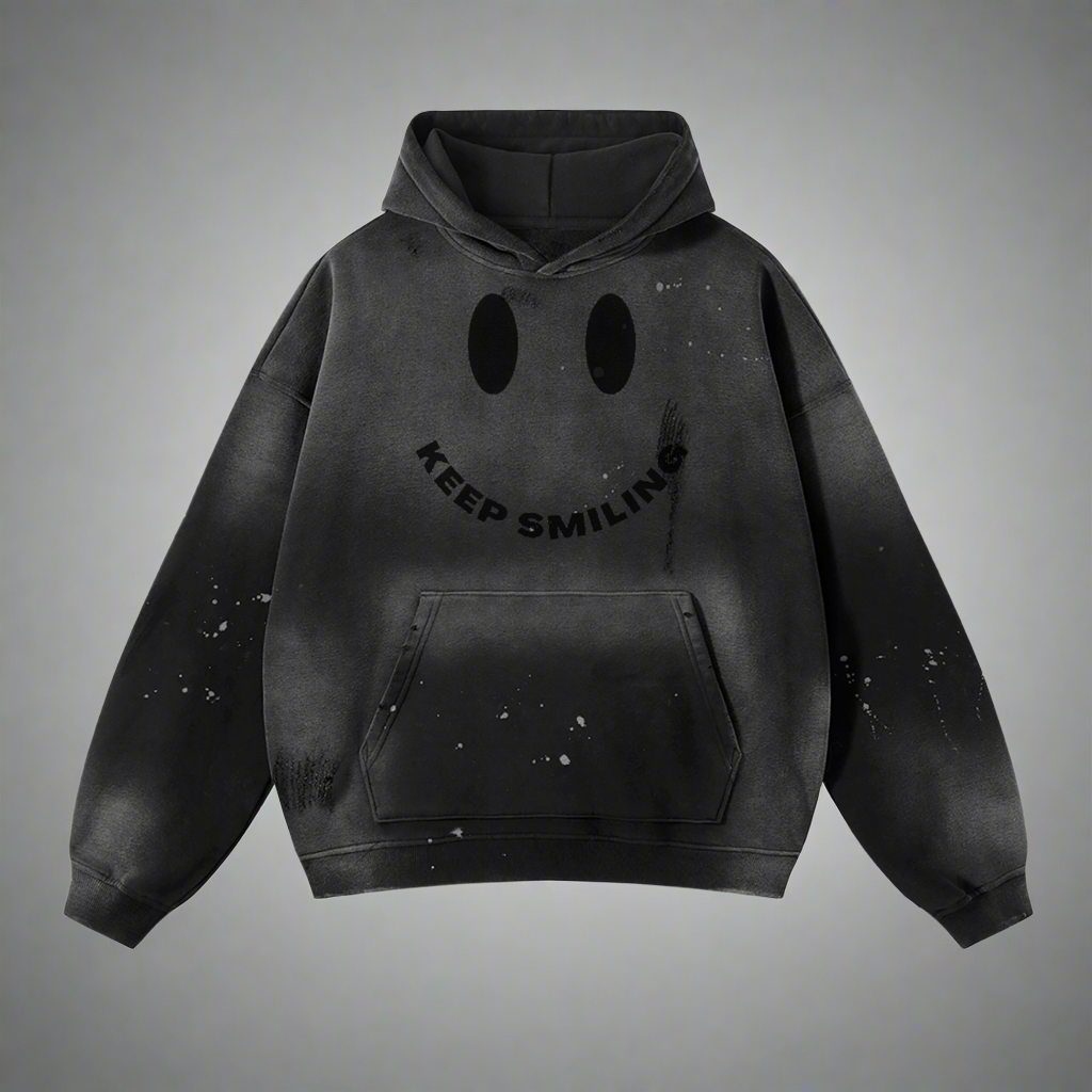 Vintage Wash Frayed Fleece Hoodie - 360 GSM